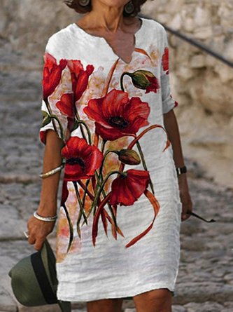 Women's Urban Casual Floral V Neck Dress Vacation Boho Clothing