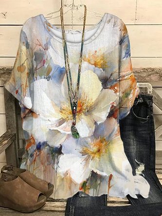 Casual Floral Regular Fit Crew Neck T-Shirt
