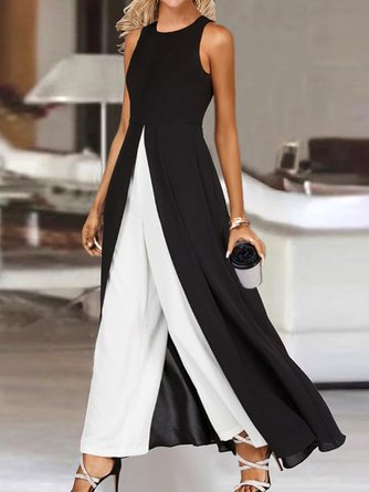 Contrast Black Round Neck Sleeveless Jumpsuit