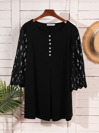 Cotton Basics Loose Half Sleeve Crew Neck Long Sleeve Tops