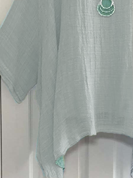 Batwing Sleeve Linen Solid Crew Neck Loose Long Sleeve Top