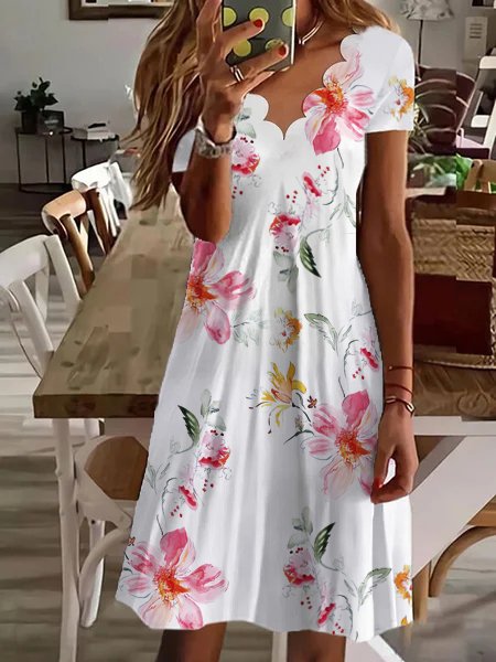 Loose Floral Casual Jersey Dress