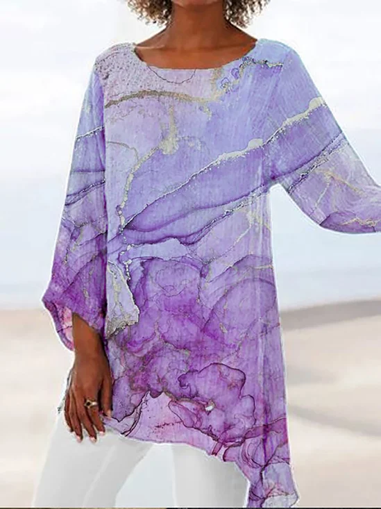 Casual Abstract Bamboo Loose Long Sleeve Top