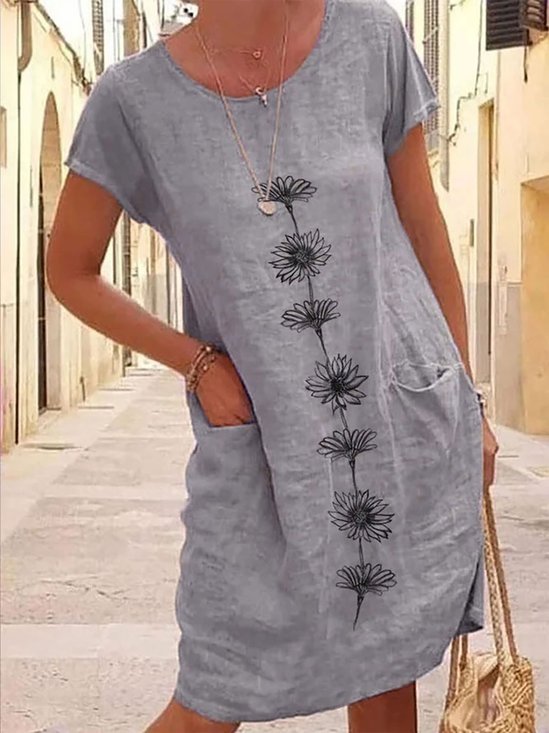 Floral Loose Casual Cotton Dress