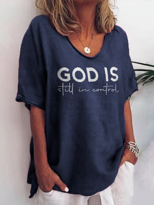 Letter Jersey V Neck Casual T-Shirts