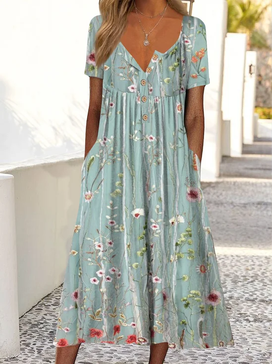 Floral Jersey Henley Dress