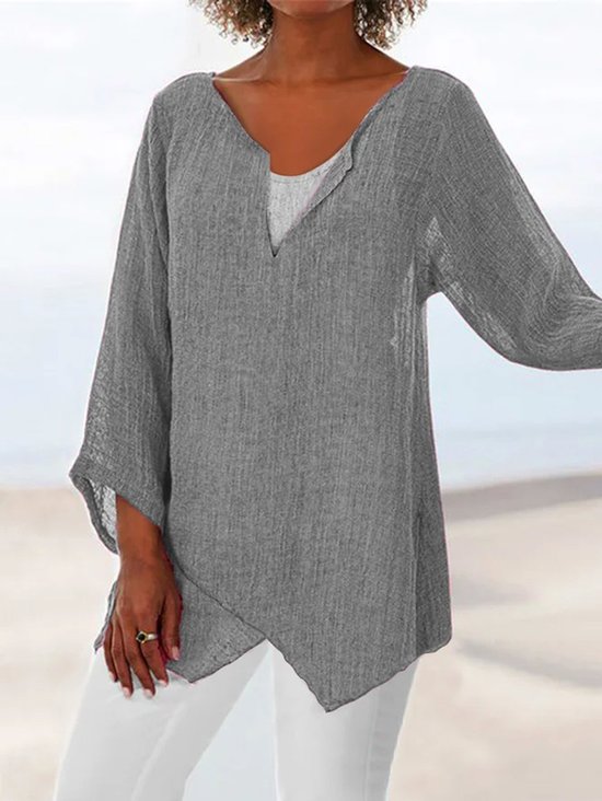 Solid Linen Casual  Blouses