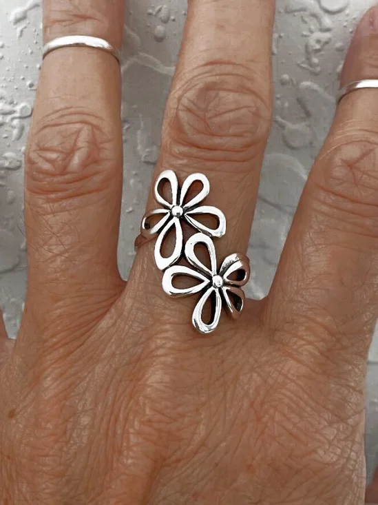 Boho Vintage Floral Cutout Open Ring Beach Vacation Ethnic Jewelry