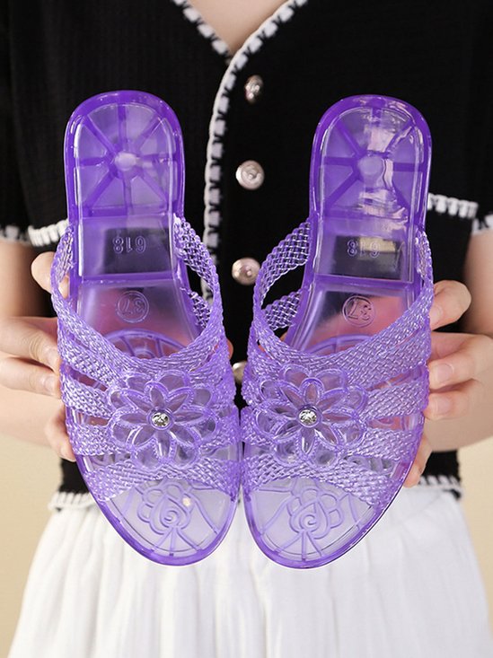 Transparent Embossed Flower House Slippers