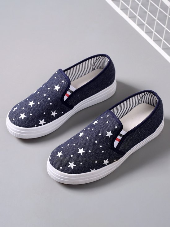 Independence Day Flag Stars Graphics Denim Blue Slip-ons Canvas