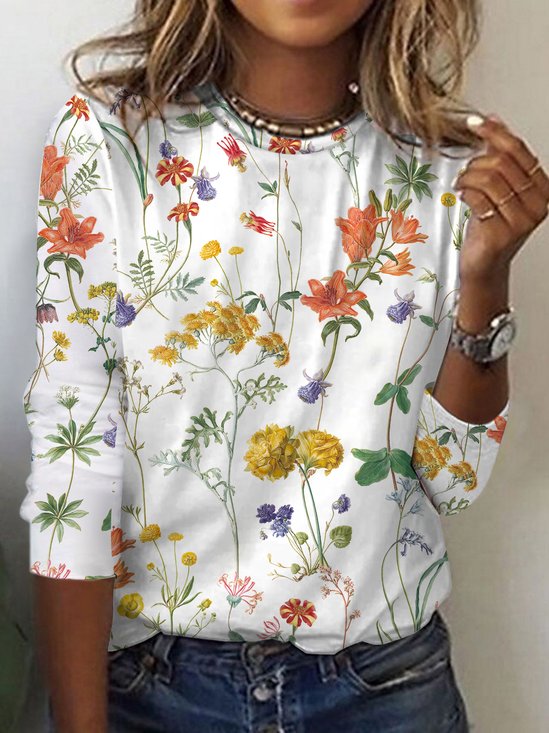 Floral Loose Casual Crew Neck Long sleeve T-Shirt