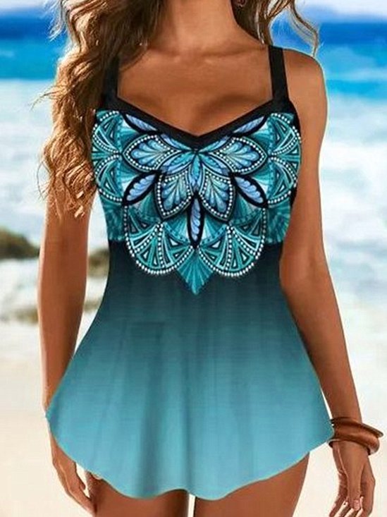 Vacation Abstract Printing V Neck Swim Dress
