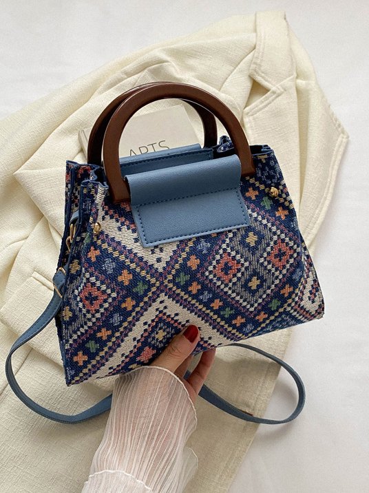 Urban Casual Ethnic Pattern Canvas Leather Stitching Messenger Bag Vacation Women's Clutch Bag