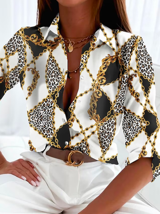 Ethnic Casual Shirt Collar Blouse