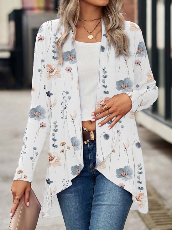 Floral Lapel Collar Casual Knitted Kimono