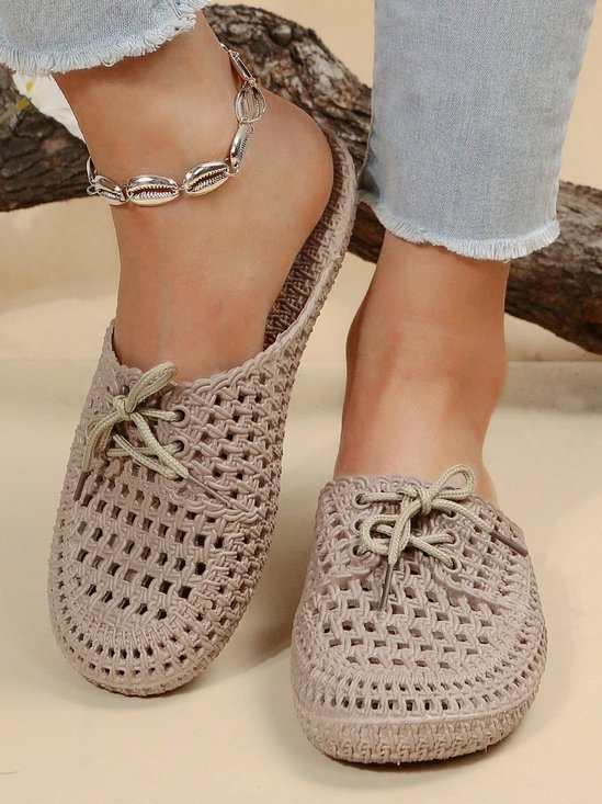 Women Lace Up Hollow Out Waterproof Beach Mules
