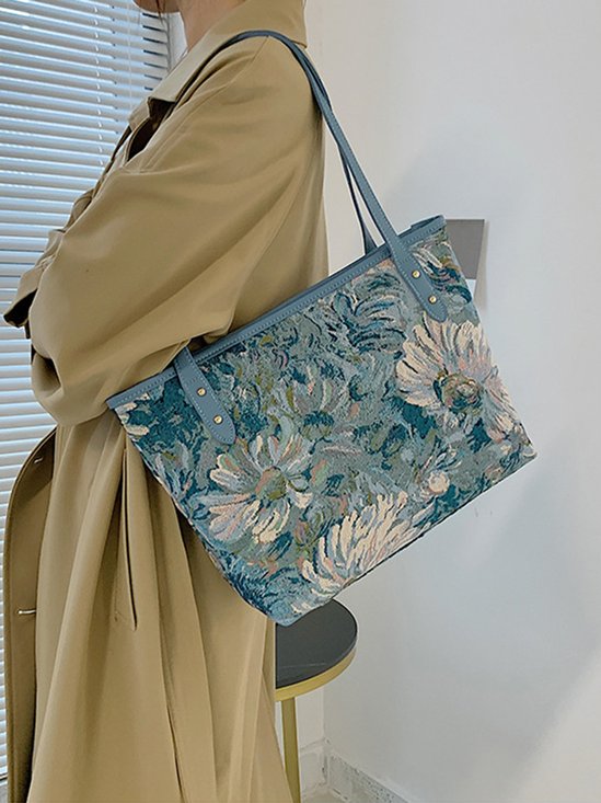 Art Flower Oil Painting Cloth Large Capacity Tote Bag