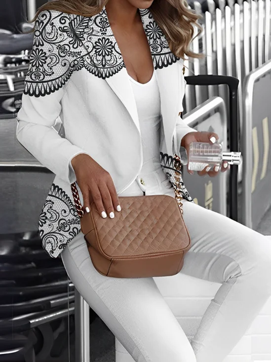 Casual Geometric Regular Fit Shawl Collar Blazer