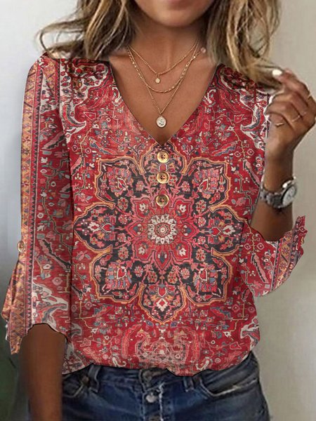Casual Ethnic Knitted Loose T-Shirt