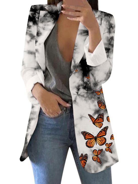 Women's Urban Casual Butterfly Floral Mid Length Blazer Commuting Clothing