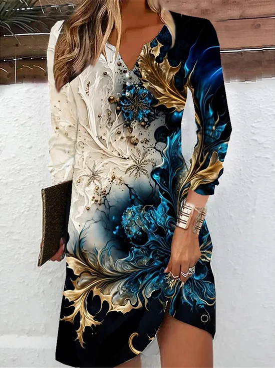Notched Ombre Casual Dress