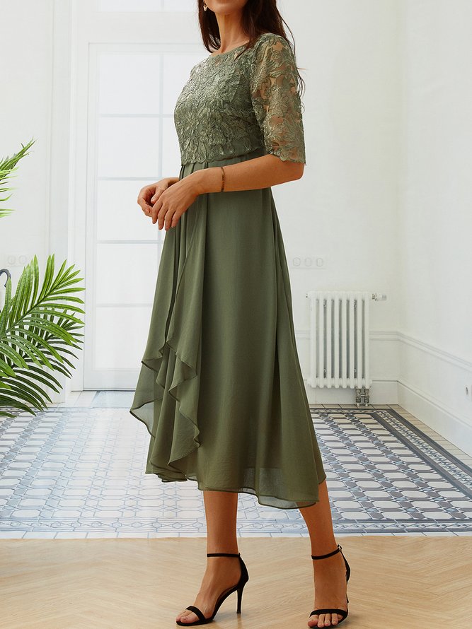 JFN Round Neck Lace Swing Elegant Occasion Wedding Guest Formal Midi Prom Dress