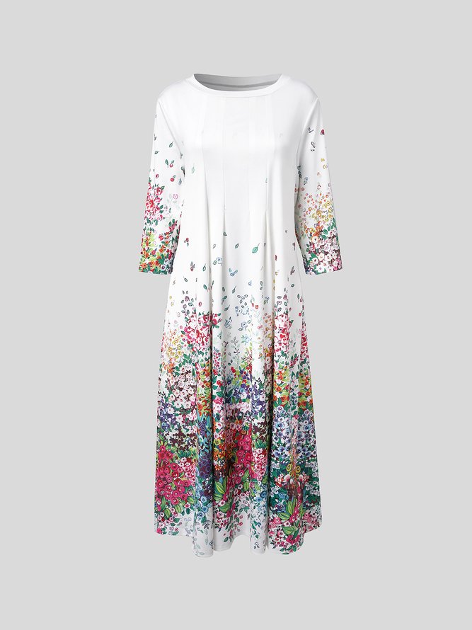 Casual Crew Neck Floral Dress