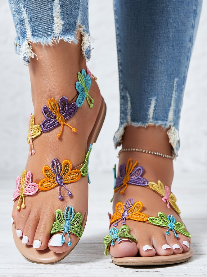 Vacation Butterfly Toe Ring Beach Strappy Sandals