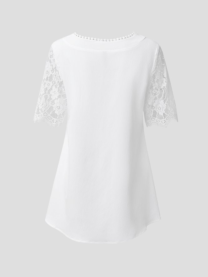 Square Neck Lace Plain Casual Shirt & Blouses