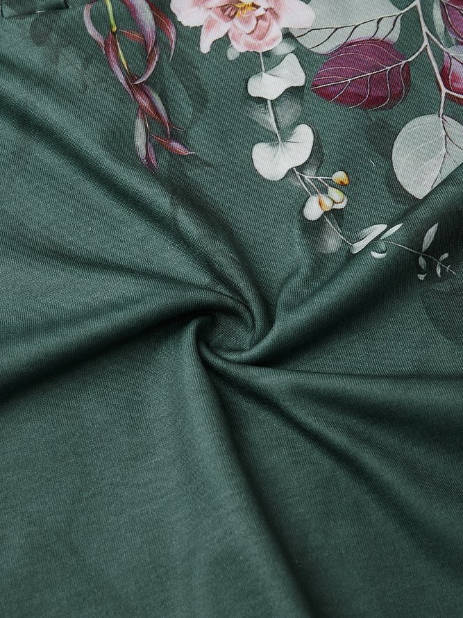Casual Floral Autumn Daily Regular Fit Long sleeve Cotton-Blend Regular H-Line Top for Women