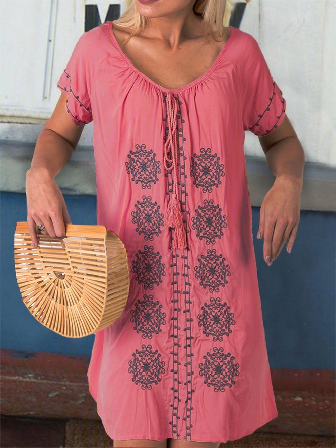 Women Weaving Dress Holiday Boho Linen Weaving Dress