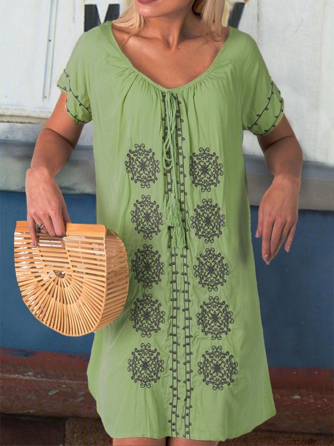 Women Weaving Dress Holiday Boho Linen Weaving Dress