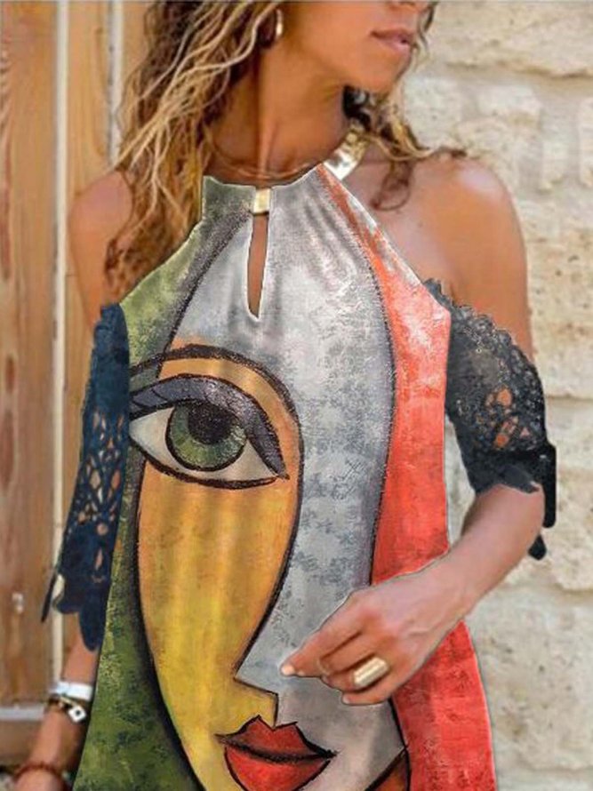 Shift Half Sleeve Halter Weaving Dress