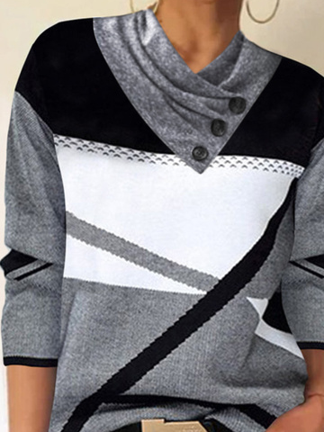 Round Neck Color Block Loosen Tops