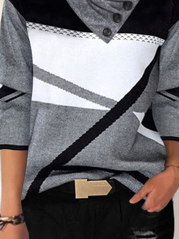 Round Neck Color Block Loosen Tops