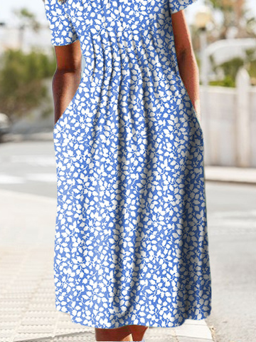 Casual Leaf Crew Neck Dress