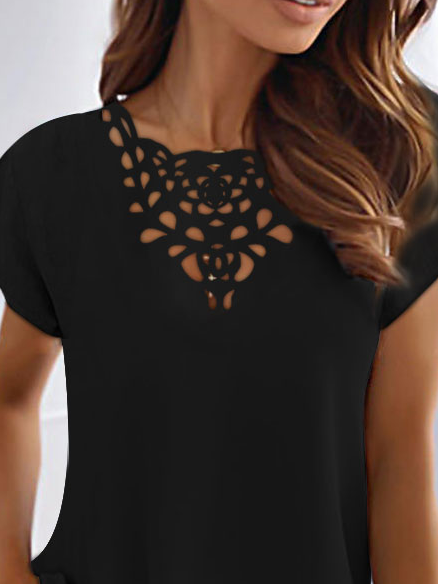 Plain Polyester Fibre Loose Casual T-shirt