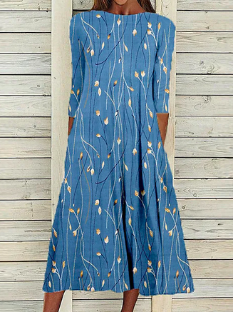 Casual Floral Autumn Daily Regular Fit Long sleeve Crew Neck T-Shirt Dress A-Line Dresses for Women