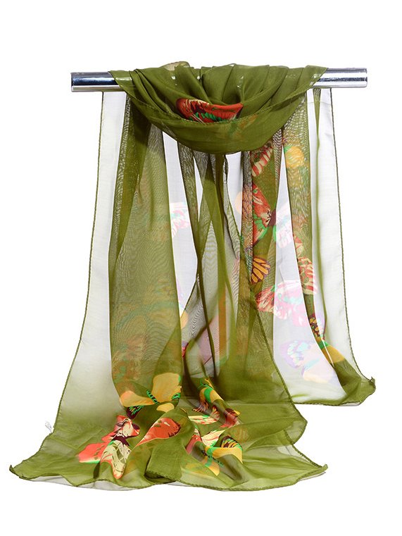Boho Butterfly Print Long Silk Scarf Bali Holiday Scarf