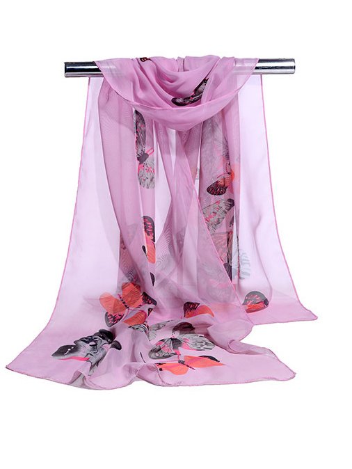 Boho Butterfly Print Long Silk Scarf Bali Holiday Scarf