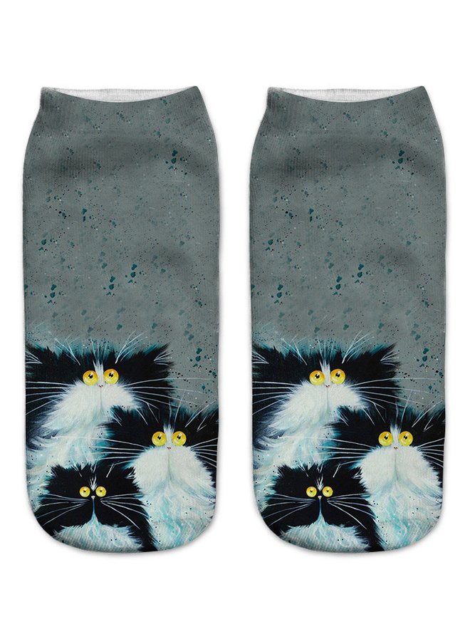 Casual Contrast Color Cat Pattern Socks Set Versatile Everyday Accessories