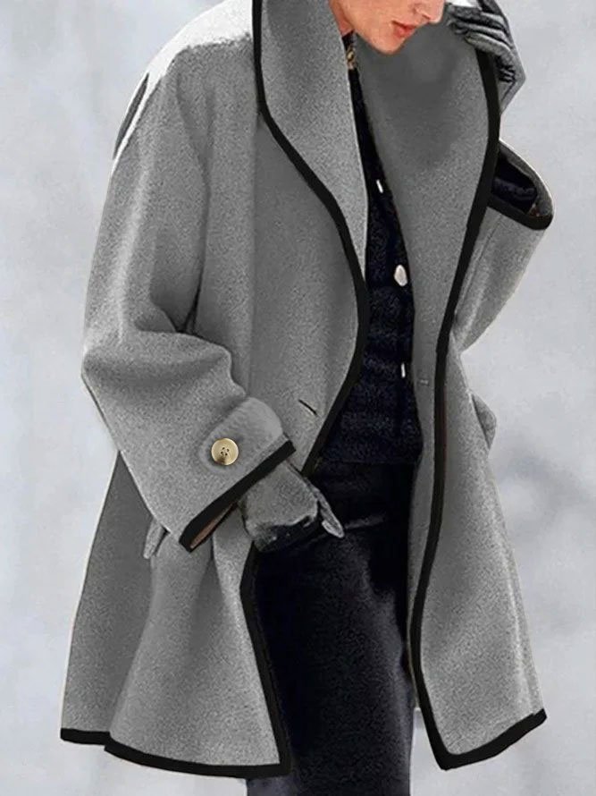 Plain Cotton-Blend Loose Coat