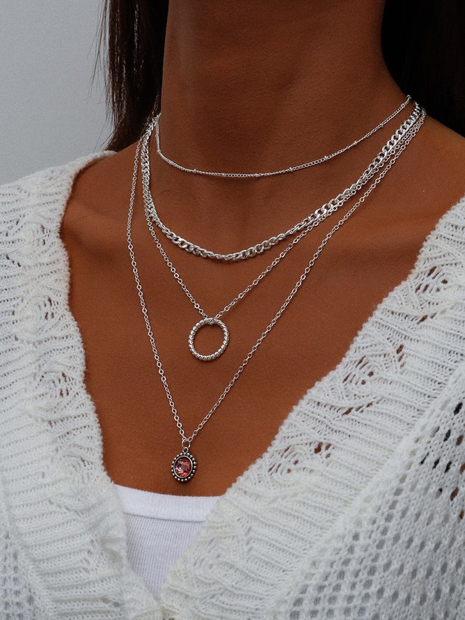 Boho Small Gem Chain Layer Necklace Resort Beach Jewelry