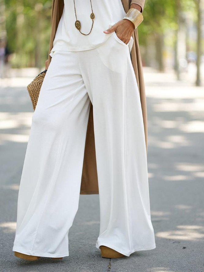 Crew Neck Plain Casual Two-Piece Set