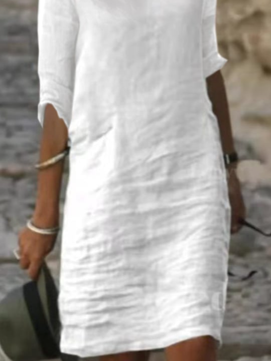 Regular Fit Casual Cotton And Linen Dress