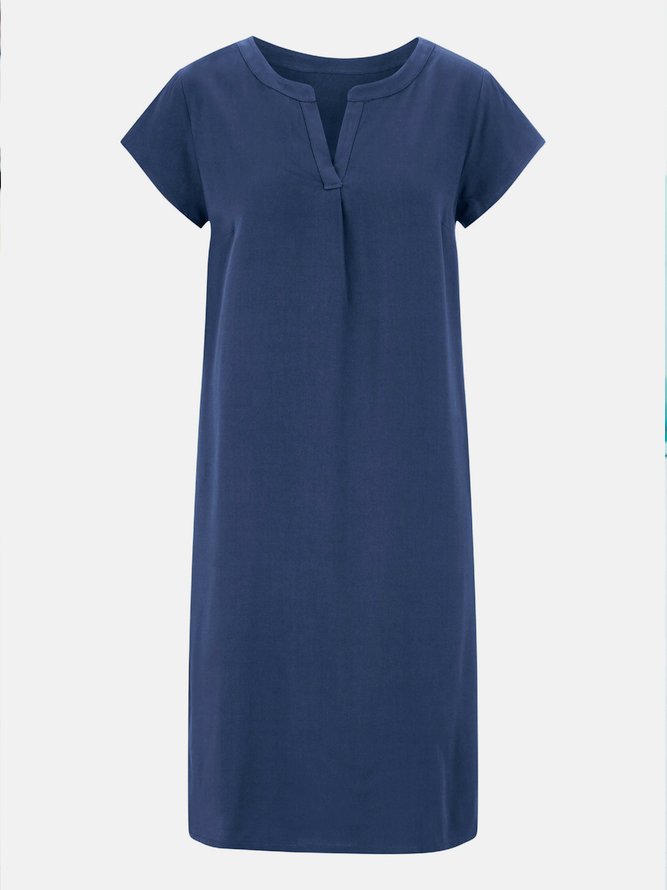 V Neck Plain Casual Linen Dress