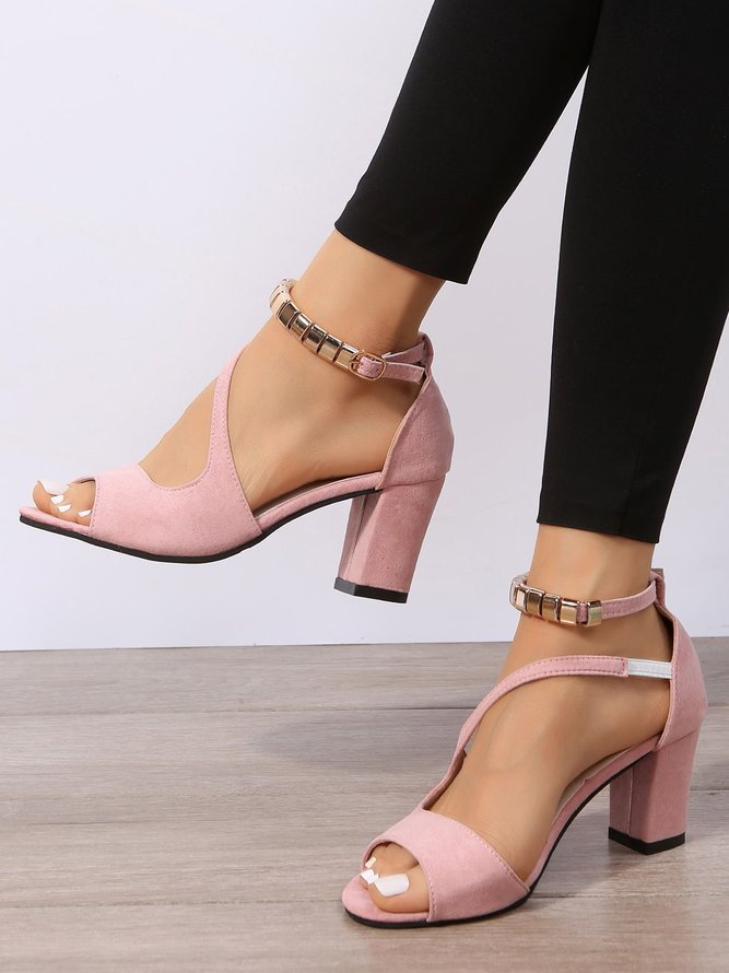 Beads Decor Chunky Heel Ankle Strap Sandals