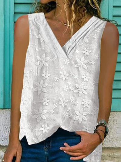 Plain Loose Linen V Neck Tank Top