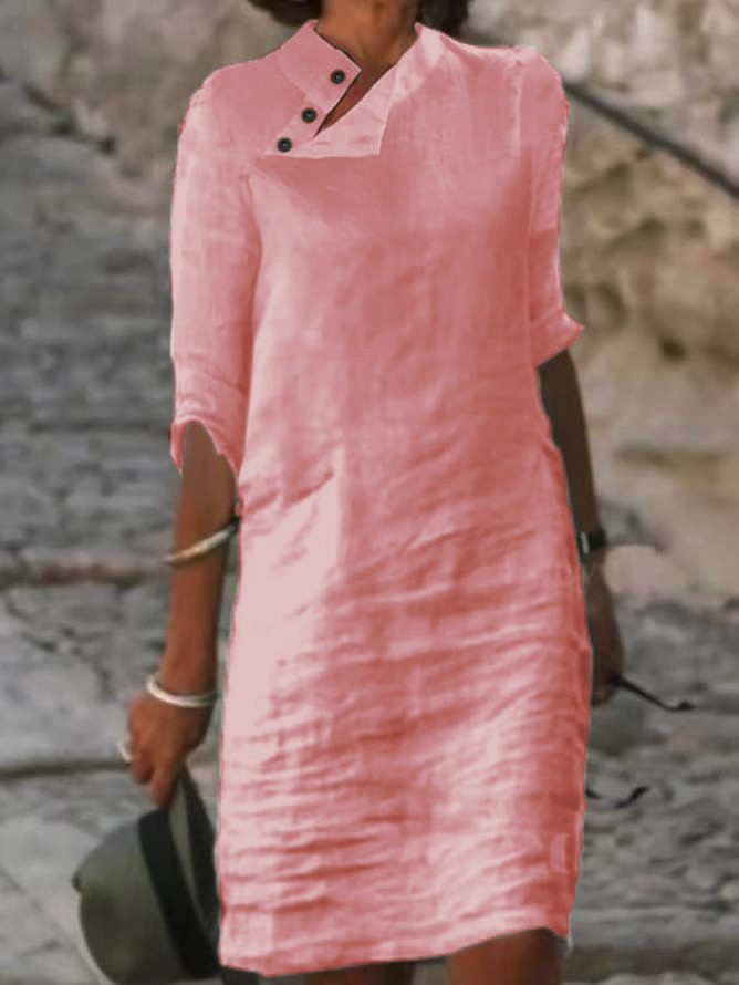 Regular Fit Casual Cotton And Linen Dress