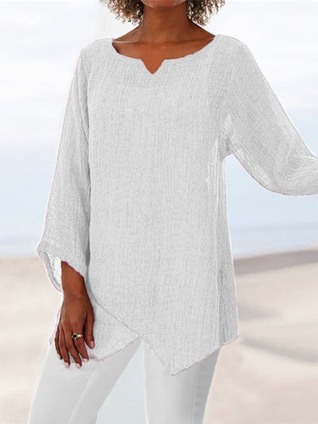 Solid Linen Casual  Blouses